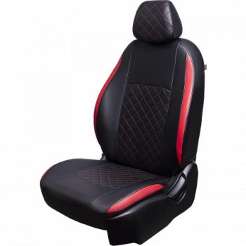 Комплект чехлов для сидений (РЗС 60/40 2Г Илана) СТАНДАРТ ст КВАДРАТ Lord Autofashion KIA Rio  3 QB (2011-2017) дорестайлинг седан, рестайлинг седан (черный, вставка красная, строчка черная)