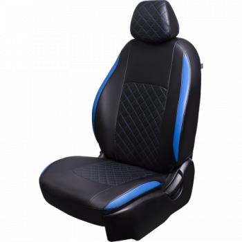 Комплект чехлов для сидений (РЗС 60/40 2Г Илана) СТАНДАРТ ст КВАДРАТ Lord Autofashion KIA Rio  3 QB (2011-2017) дорестайлинг седан, рестайлинг седан (черный, вставка синяя, строчка черная)