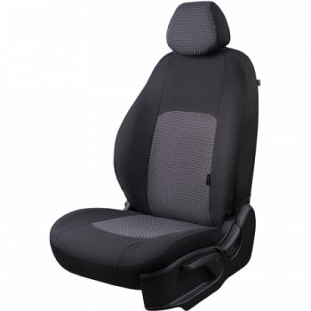 Комплект чехлов для сидений (РЗС 60/40 2Г жаккард) СТАНДАРТ ЭКОНОМ Lord Autofashion KIA Rio  3 QB (2011-2017) дорестайлинг седан, рестайлинг седан (черный, вставка серая Париж Зигзаг, строчка черная)