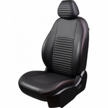 Комплект чехлов для сидений (РЗС 60/40 2Г Илана+Орегон) ТУРИН-3 Lord Autofashion KIA Rio  3 QB (2011-2017) дорестайлинг седан, рестайлинг седан (черный, вставка черная, строчка красная)