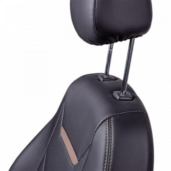 14 599 р. Комплект чехлов для сидений (к.Ambition РЗСиС 40/60 2 Г Орегон) ТУРИН-2 Lord Autofashion  Skoda Fabia  Mk2 (2007-2014) универсал дорестайлинг, хэтчбэк дорестайлинг, универсал рестайлинг, хэтчбэк рестайлинг (черный, вставка черная+темно-коричневая, строчка темно-коричневая)  с доставкой в г. Керчь. Увеличить фотографию 3