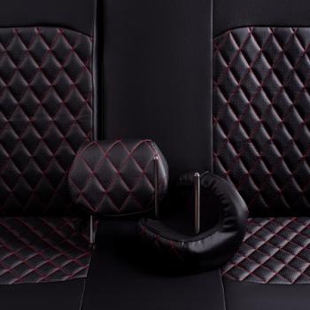 7 249 р. Комплект чехлов для сидений (3 места Илана+Орегон) ТУРИН ст РОМБ Lord Autofashion ГАЗ ГАЗель Next A62,А65 автобус (2016-2025) (черный, вставка черная+красная, строчка красная)  с доставкой в г. Керчь. Увеличить фотографию 8