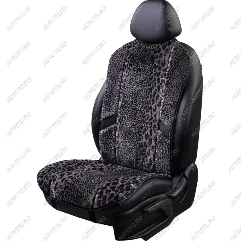16 777 215 р. Накидка на сиденье (1 место Р. 6217 натур. мех) Меховая Lord Autofashion   (рысь-леопард на сером, строчка чёрная)  с доставкой в г. Керчь