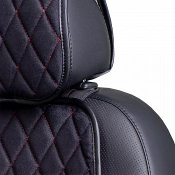 1 139 р. Накидка на сиденье (1 место Софа) МОНРО ст РОМБ Lord Autofashion   (черный, строчка красная)  с доставкой в г. Керчь. Увеличить фотографию 4