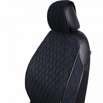 3 099 р. Накидка на сиденье (2 места Софа) ФЕНИКС ст РОМБ Lord Autofashion   (черный, строчка синяя)  с доставкой в г. Керчь. Увеличить фотографию 6