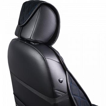 3 099 р. Накидка на сиденье (2 места Софа) ФЕНИКС ст РОМБ Lord Autofashion   (черный, строчка синяя)  с доставкой в г. Керчь. Увеличить фотографию 2