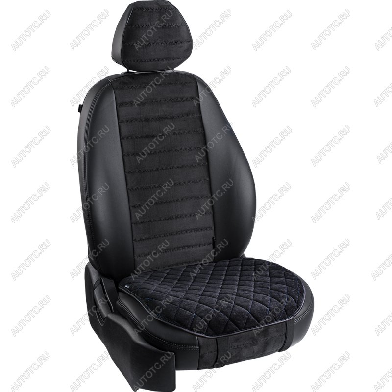 629 р. Подушка-комфорт ст РОМБ (Софа) Lord Autofashion   (черный, строчка синяя)  с доставкой в г. Керчь