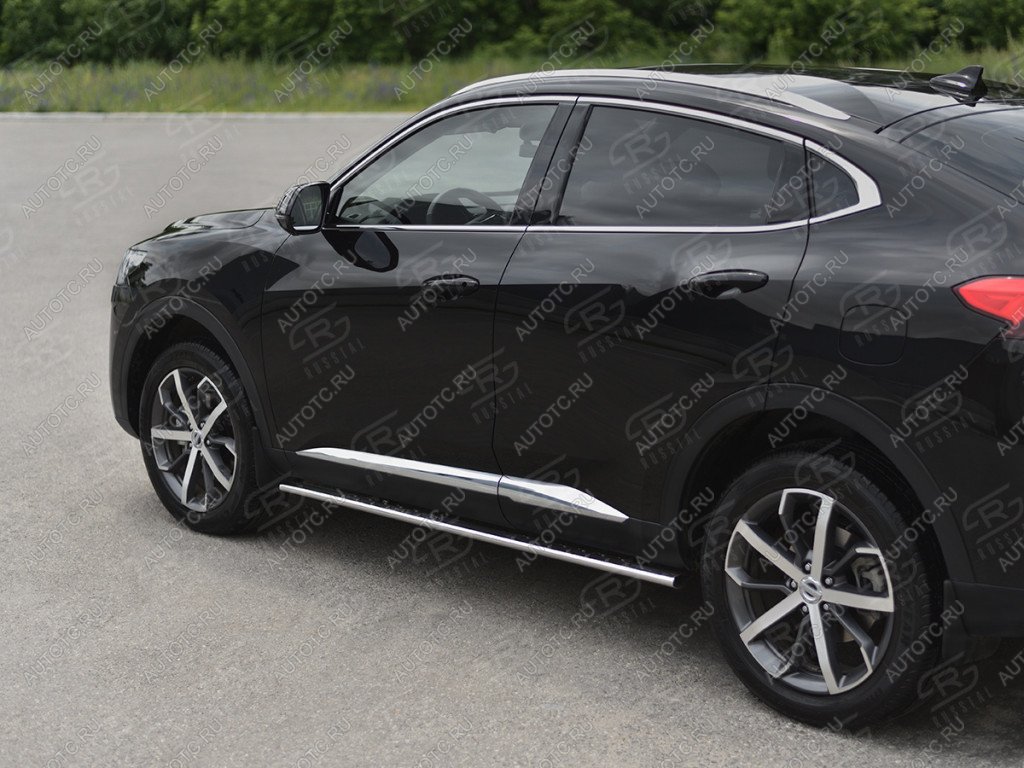 20 999 р. Пороги труба d42 с листом SLITKOFF  Haval F7x (2022-2024) рестайлинг (лист алюминиевый, проф. нержавейка)  с доставкой в г. Керчь
