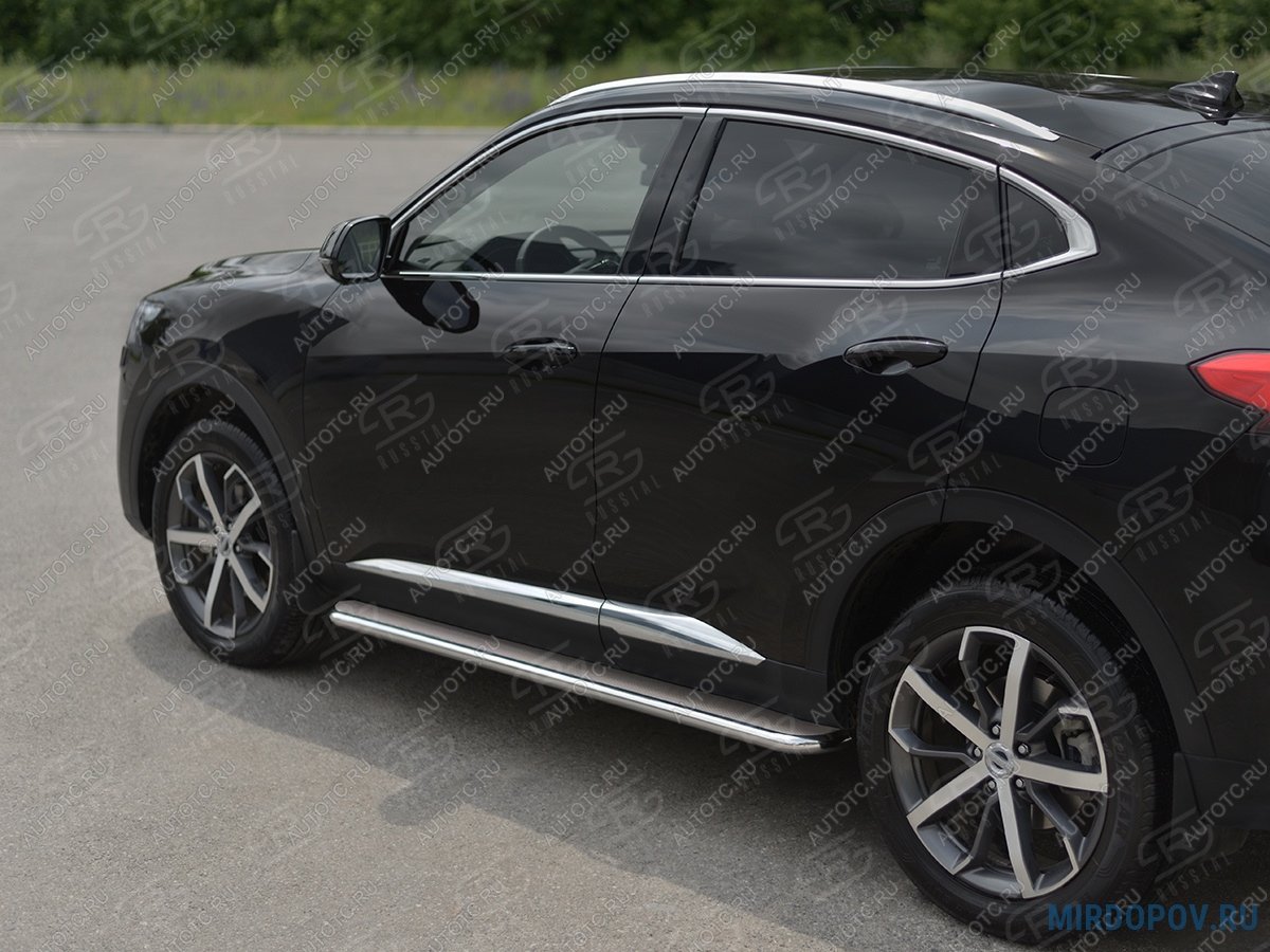 31 849 р. Пороги труба d42 с листом SLITKOFF  Haval F7x (2022-2024) рестайлинг (лист нержавейка, проф. нержавейка)  с доставкой в г. Керчь