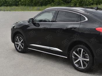 Пороги труба 75х42 овал с проступью Russtal Haval F7x рестайлинг (2022-2024) (нержавейка полированная)