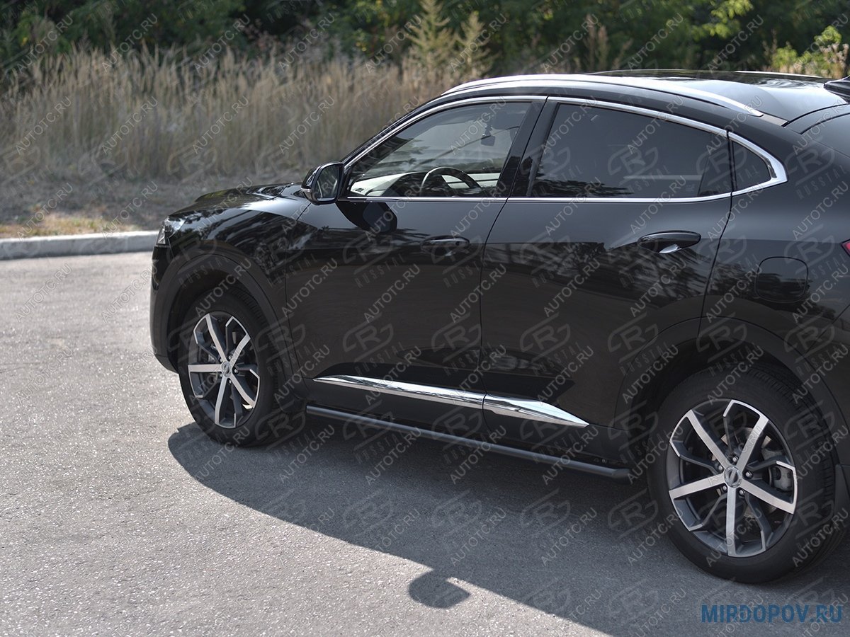 10 249 р. Защита порогов d63 SLITKOFF Haval F7x рестайлинг (2022-2024) (нержавейка окрашенная в черный цвет)  с доставкой в г. Керчь