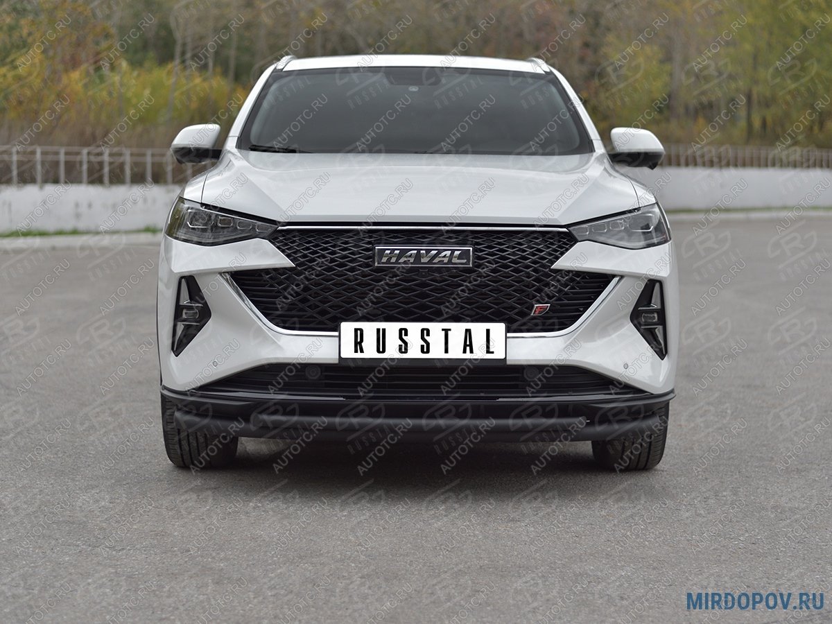12 349 р. Защита переднего бампера d63*42 дуга SLITKOFF  Haval F7x (2022-2024) рестайлинг (нержавейка окрашенная в черный цвет)  с доставкой в г. Керчь