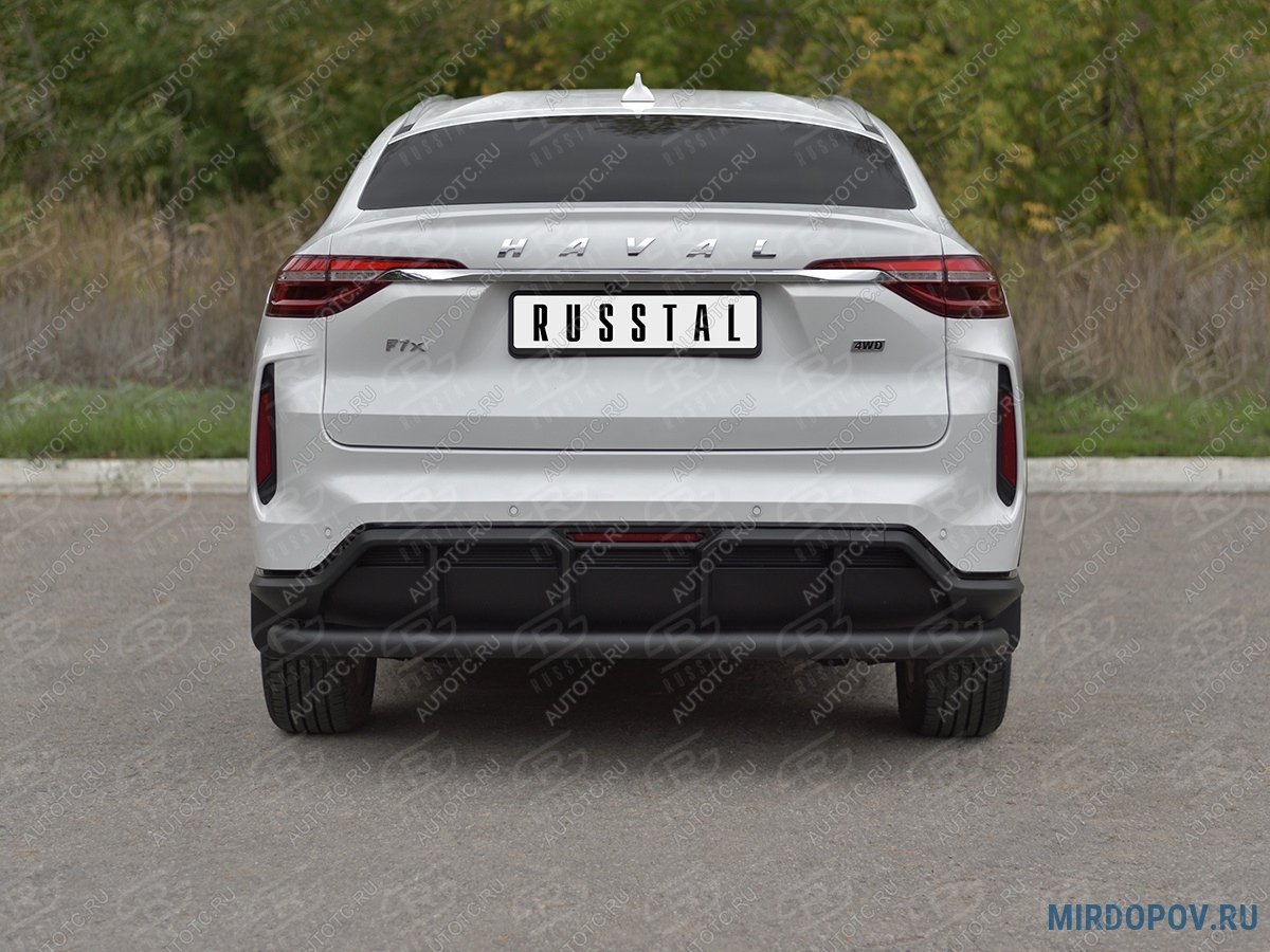 9 399 р. Защита заднего бампера d63 секции SLITKOFF  Haval F7x (2022-2024) рестайлинг (нержавейка окрашенная в черный цвет)  с доставкой в г. Керчь