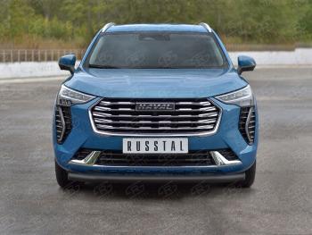 Защита переднего бампера d63 секции (кроме COMFORT) SLITKOFF Haval Jolion (2020-2024) дорестайлинг (нержавейка окрашенная в черный цвет)