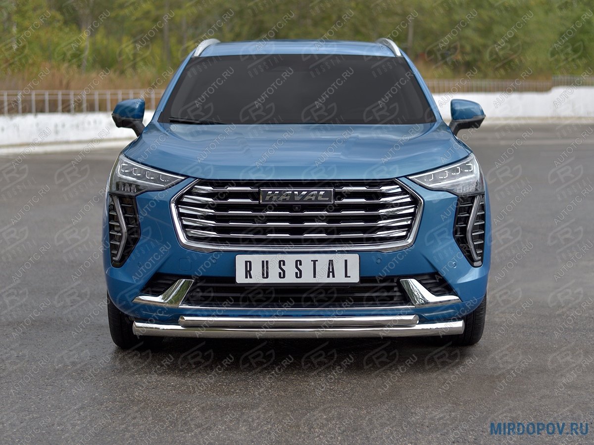 14 999 р. Защита переднего бампера d63 секции d42 дуга (кроме COMFORT) SLITKOFF Haval Jolion дорестайлинг (2020-2024) (нержавейка полированная)  с доставкой в г. Керчь
