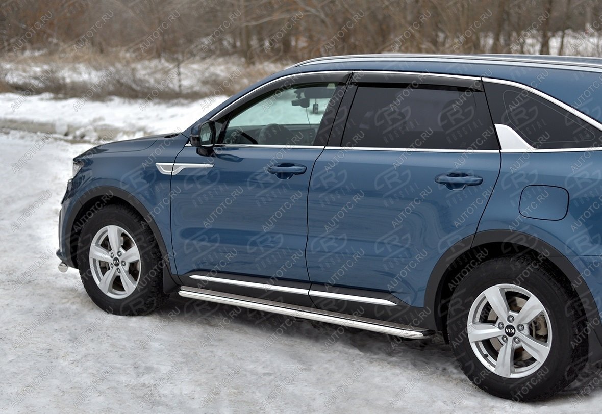 32 999 р. Пороги труба d42 с листом SLITKOFF  KIA Sorento  MQ4 (2020-2022) (лист нержавейка)  с доставкой в г. Керчь