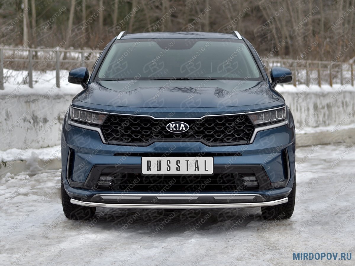 11 199 р. Защита переднего бампера d42 секции SLITKOFF KIA Sorento MQ4 (2020-2022) (нержавейка полированная)  с доставкой в г. Керчь