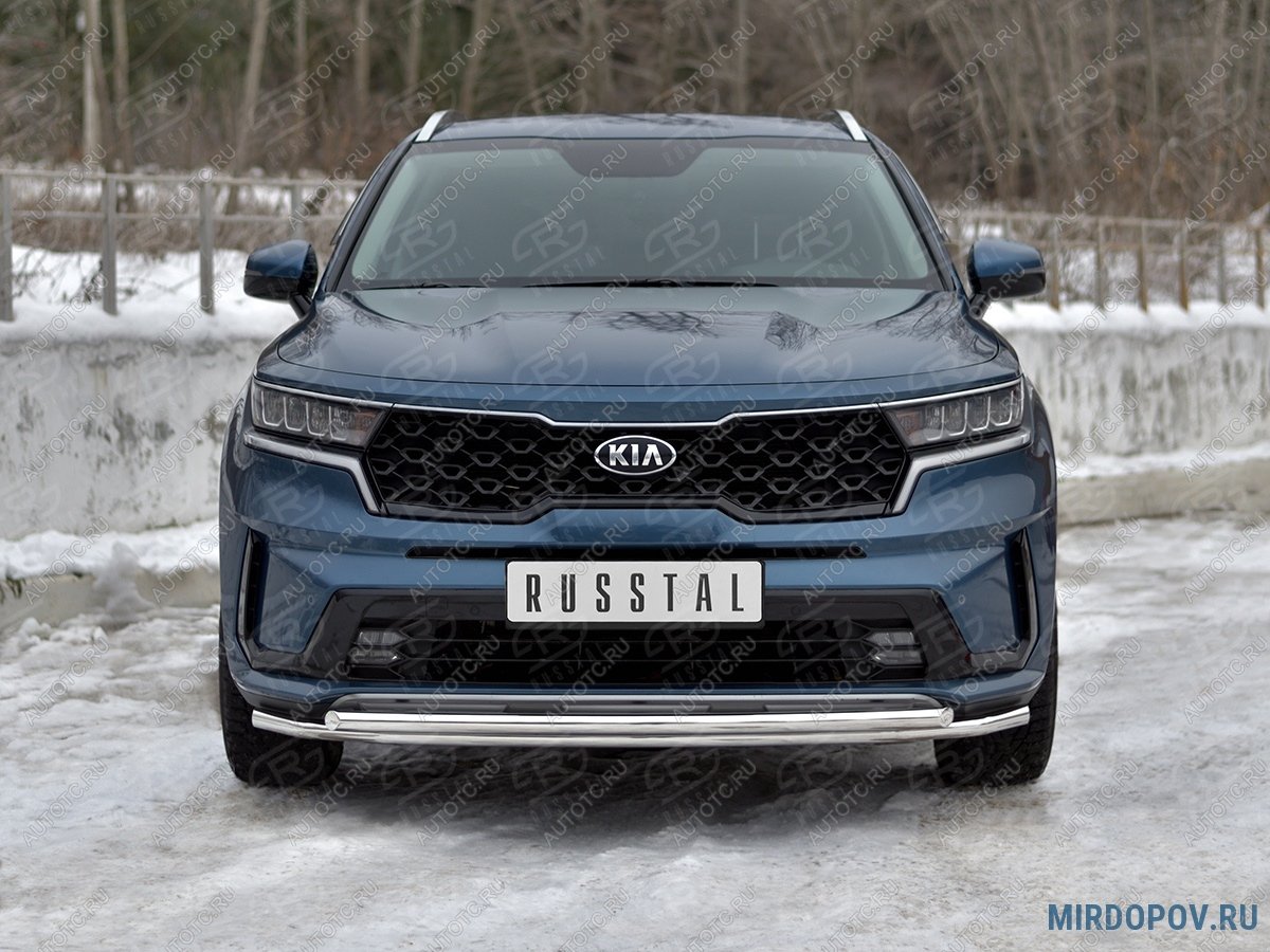 14 549 р. Защита переднего бампера d42 секции-d42 дуга SLITKOFF  KIA Sorento  MQ4 (2020-2022) (нержавейка полированная)  с доставкой в г. Керчь