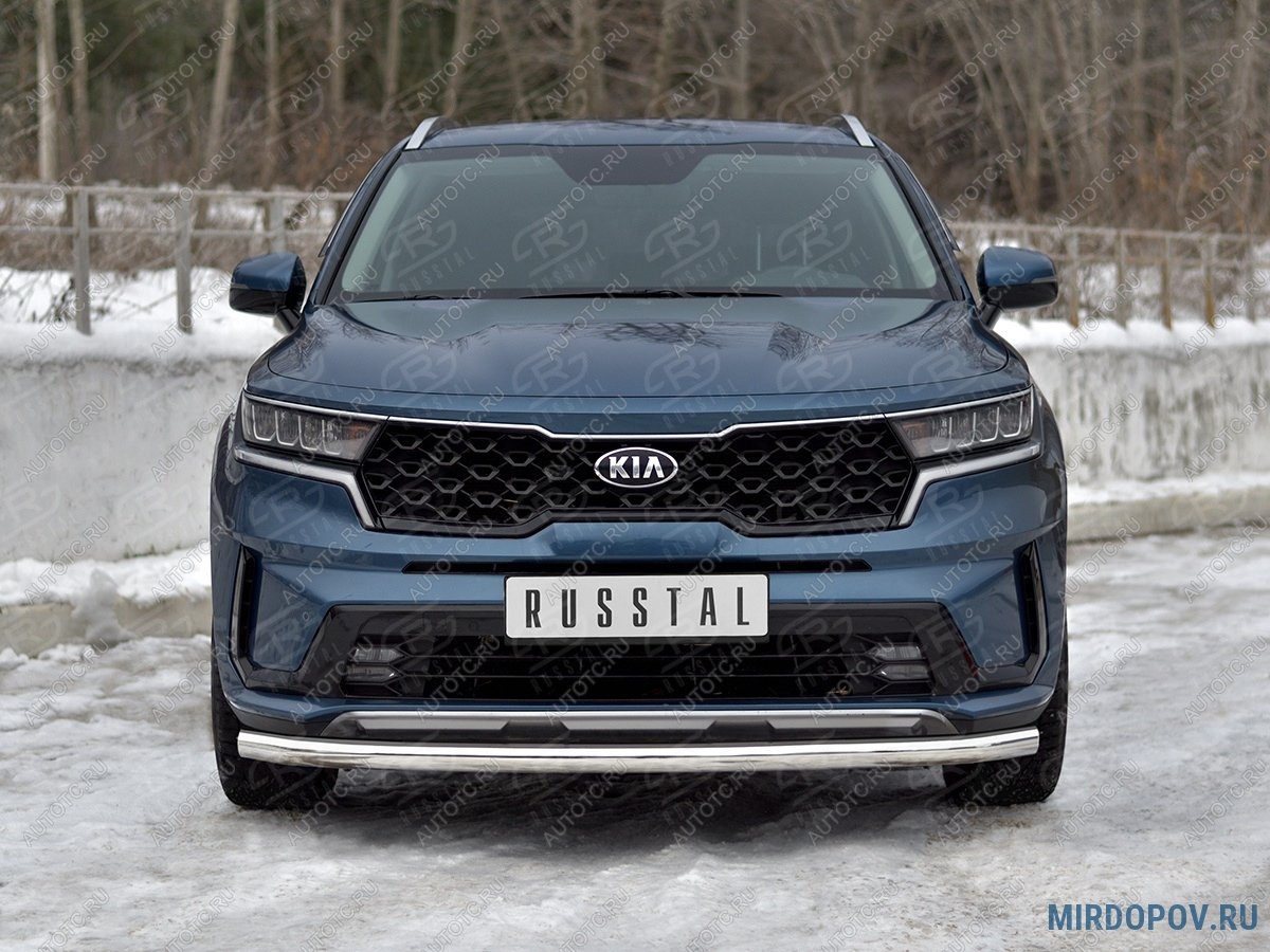 13 399 р. Защита переднего бампера d63 секции SLITKOFF  KIA Sorento  MQ4 (2020-2022) (нержавейка полированная)  с доставкой в г. Керчь