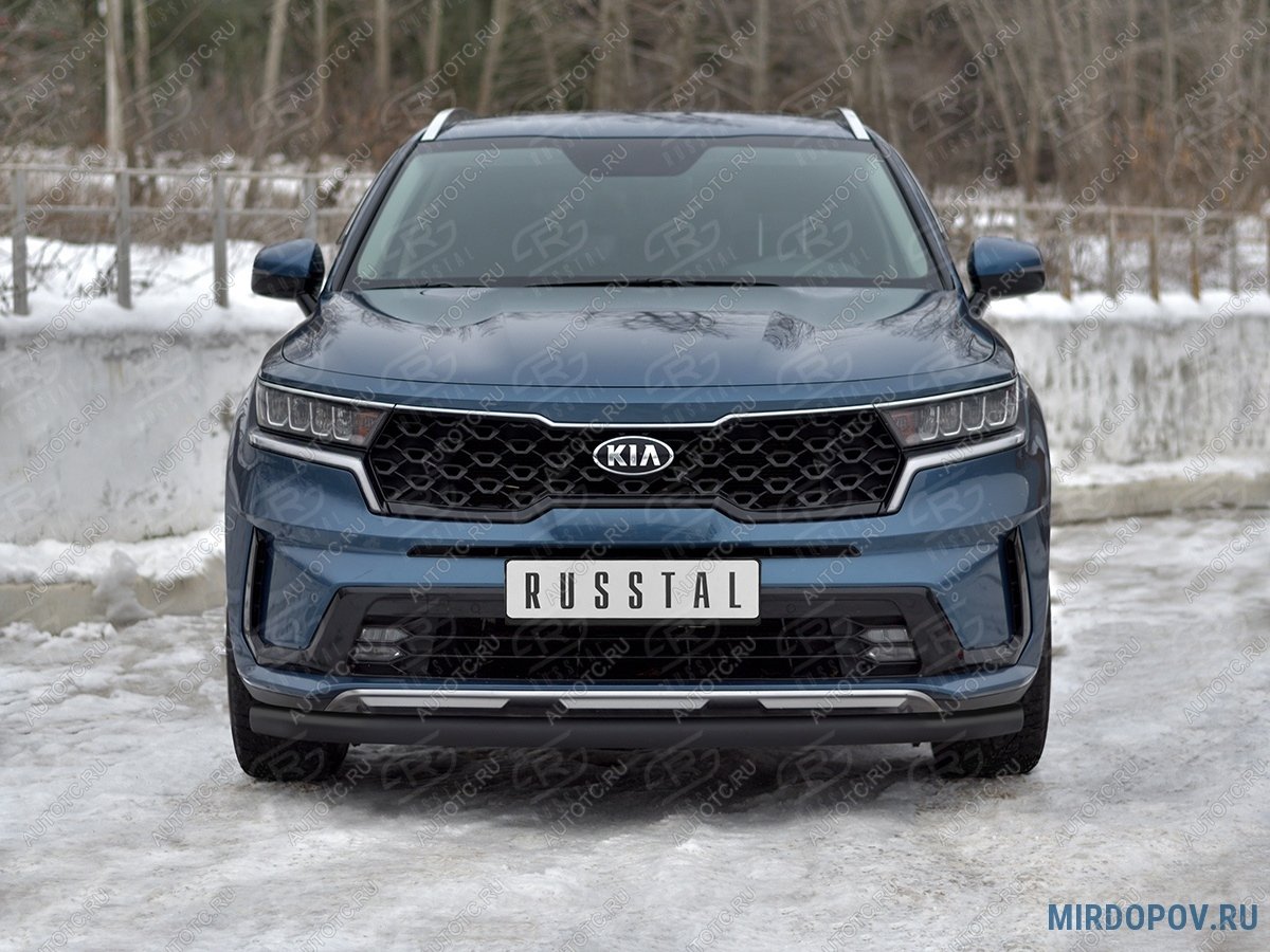 9 999 р. Защита переднего бампера d63 секции SLITKOFF KIA Sorento MQ4 (2020-2022) (нержавейка окрашенная в черный цвет)  с доставкой в г. Керчь
