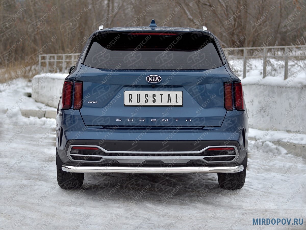 13 399 р. Защита заднего бампера d63 секции SLITKOFF  KIA Sorento  MQ4 (2020-2022) (нержавейка полированная)  с доставкой в г. Керчь
