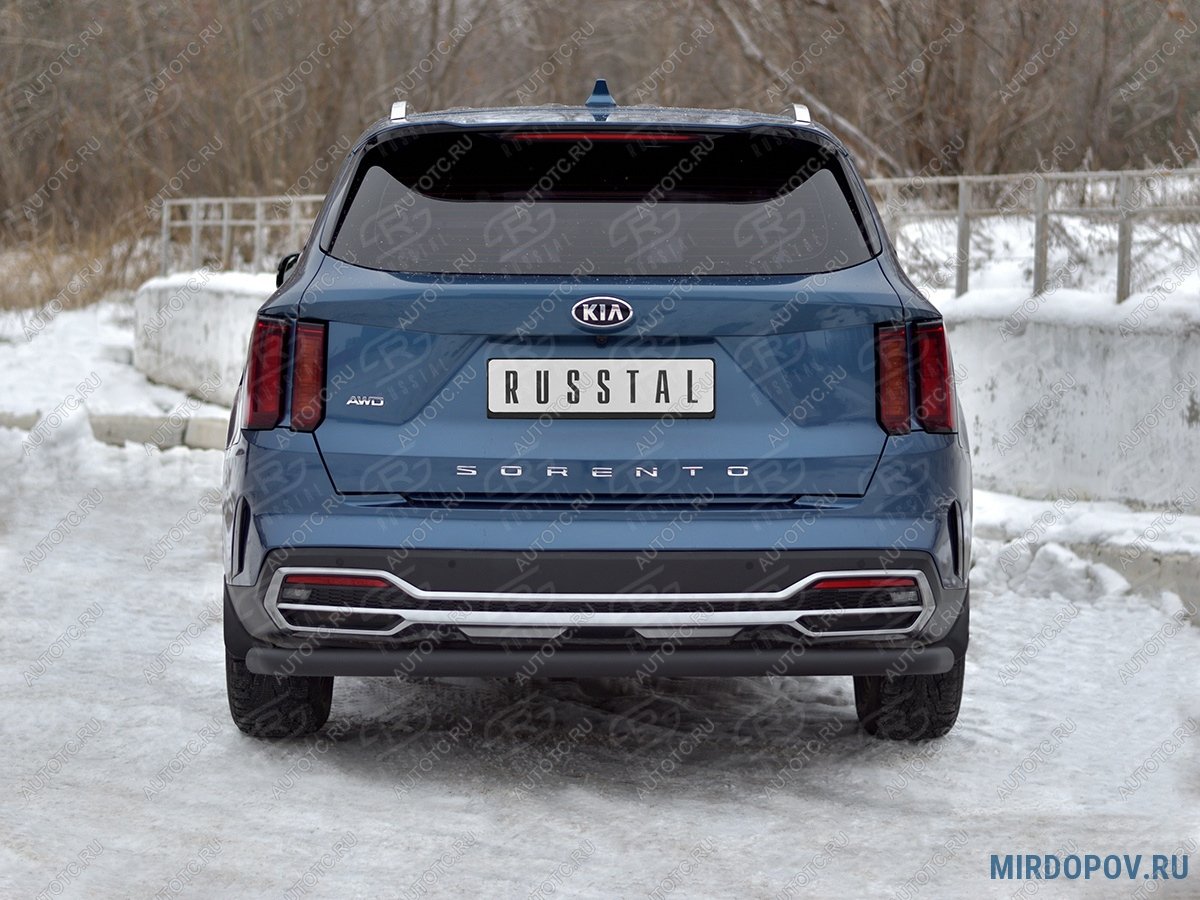 9 999 р. Защита заднего бампера d63 секции SLITKOFF  KIA Sorento  MQ4 (2020-2022) (нержавейка окрашенная в черный цвет)  с доставкой в г. Керчь