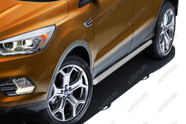 10 999 р. Защита порогов d57 Slitkoff  Ford Kuga  2 (2016-2019) рестайлинг (Сталь с полимерным покрытием в цвет серебристые)  с доставкой в г. Керчь
