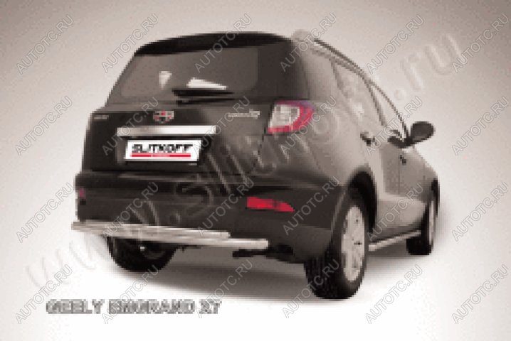 7 999 р. Защита заднего бампера d57+d42 двойная радиусная Slitkoff Geely Emgrand X7 дорестайлинг (2011-2015) (Сталь с полимерным покрытием в цвет серебристый)  с доставкой в г. Керчь