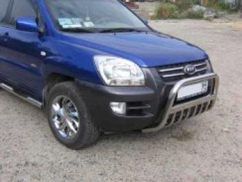 Защита переднего бампера кенгурятник d57 низкий Slitkoff KIA Sportage  2 JE,KM (2008-2010)  рестайлинг (Сталь с полимерным покрытием в цвет серебристый)