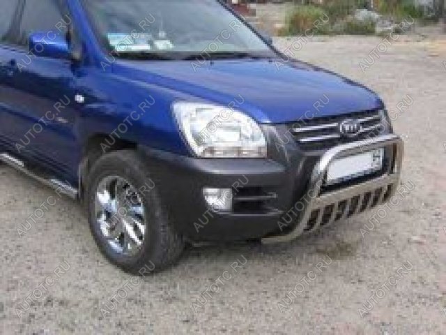 16 999 р. Защита переднего бампера кенгурятник d57 низкий Slitkoff  KIA Sportage  2 JE,KM (2008-2010)  рестайлинг (Сталь с полимерным покрытием в цвет серебристый)  с доставкой в г. Керчь
