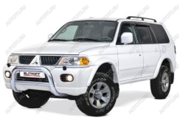 23 599 р. Защита переднего бампера кенгурятник d76 низкий Slitkoff Mitsubishi Pajero Sport PA рестайлинг (2004-2008) (Сталь с полимерным покрытием в цвет серебристый)  с доставкой в г. Керчь