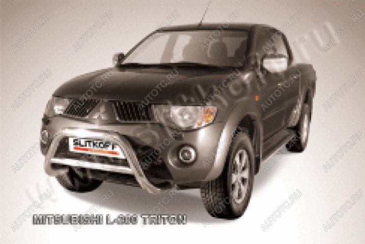 23 599 р. Защита переднего бампера кенгурятник d76 низкий Slitkoff Mitsubishi L200 4  дорестайлинг (2006-2014) (Сталь с полимерным покрытием в цвет серебристый)  с доставкой в г. Керчь