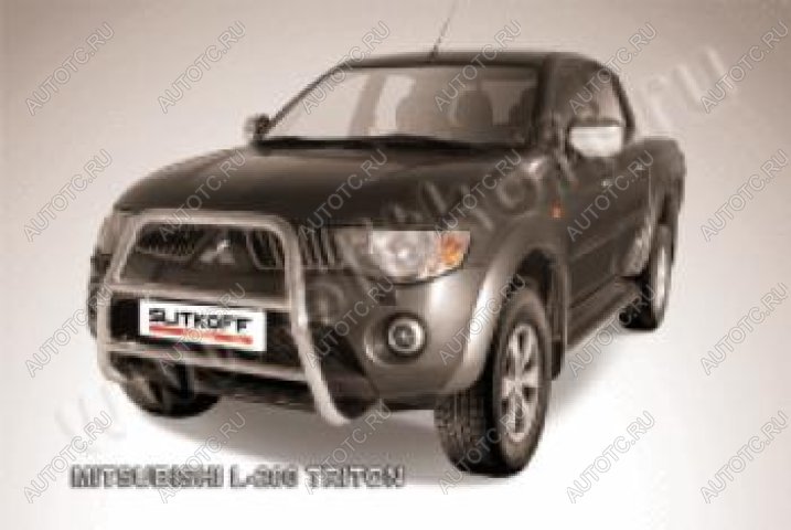 18 399 р. Защита переднего бампера кенгурятник d57 высокий (Triton) Slitkoff  Mitsubishi L200  4 (2006-2014)  дорестайлинг (Сталь с полимерным покрытием в цвет серебристый)  с доставкой в г. Керчь