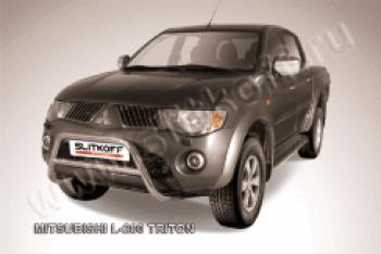 Защита переднего бампера кенгурятник d57 низкий (Triton) Slitkoff Mitsubishi L200  4 (2006-2014)  дорестайлинг (Сталь с полимерным покрытием в цвет серебристый)