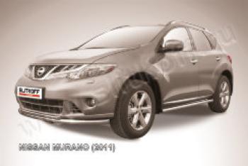 Защита переднего бампера d57+d42 двойная Slitkoff Nissan Murano 2 Z51 рестайлинг (2010-2016) (Сталь с полимерным покрытием в цвет серебристый)