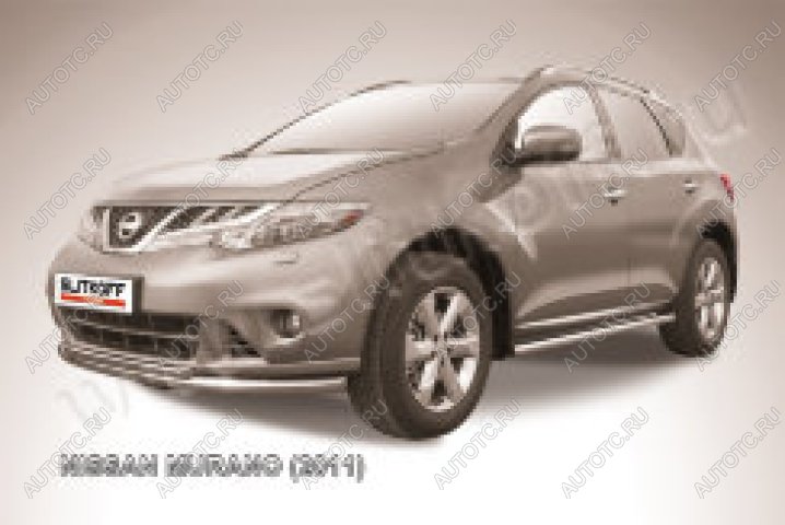 10 249 р. Защита переднего бампера d57+d42 двойная Slitkoff  Nissan Murano  2 Z51 (2010-2016) рестайлинг (Сталь с полимерным покрытием в цвет серебристый)  с доставкой в г. Керчь