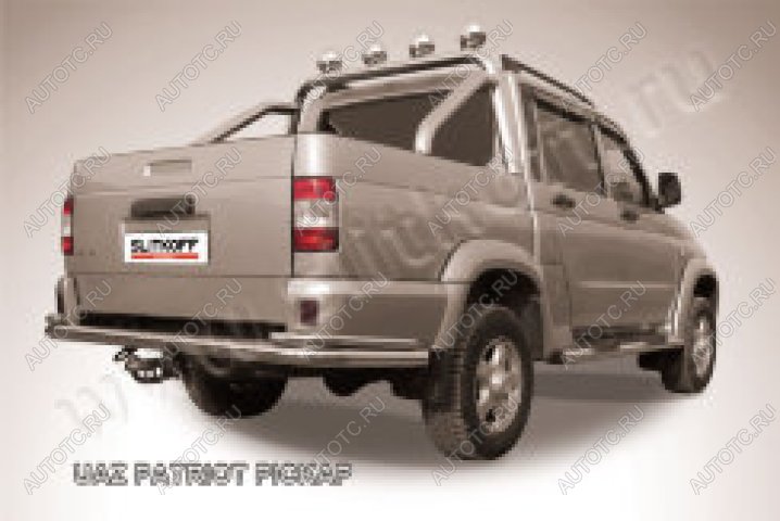 6 899 р. Защита заднего бампера уголки двойные d76+d42 Slitkoff Уаз Патриот 23632 дорестайлинг пикап (2008-2014) (Сталь с полимерным покрытием в цвет серебристый)  с доставкой в г. Керчь