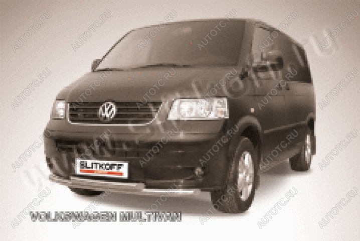10 299 р. Защита переднего бампера d57+d57 двойная Slitkoff  Volkswagen Multivan  T5 (2003-2015)  дорестайлинг, рестайлинг (Сталь с полимерным покрытием в цвет серебристый)  с доставкой в г. Керчь