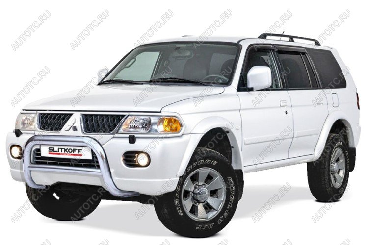 33 699 р. Защита переднего бампера кенгурятник d76 низкий Slitkoff Mitsubishi Pajero Sport PA рестайлинг (2004-2008) (нержавейка полированная)  с доставкой в г. Керчь