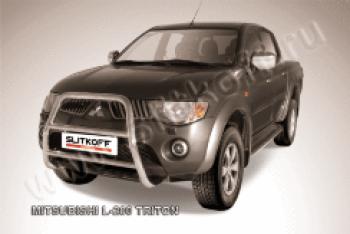  Защита переднего бампера кенгурятник d57 высокий (Triton) Slitkoff Mitsubishi L200  4 (2006-2014)  дорестайлинг (нержавейка полированная)