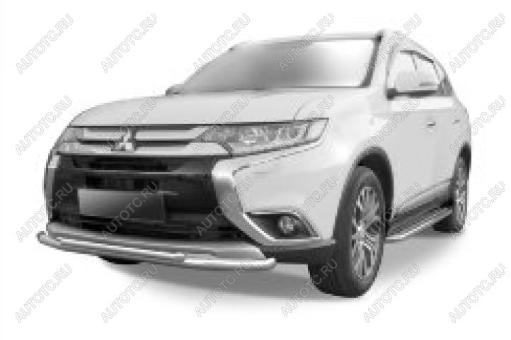 13 899 р. Защита переднего бампера d57+d42 двойная Slitkoff Mitsubishi Outlander GF 2-ой рестайлинг (2015-2018) (нержавейка полированная)  с доставкой в г. Керчь