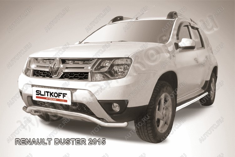 11 499 р. Защита переднего бампера (нержавейка, волна 57) Slitkoff  Renault Duster  HS (2015-2021) рестайлинг (полированная)  с доставкой в г. Керчь