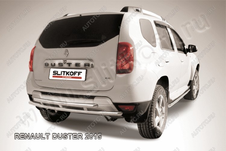 8 999 р. Защита заднего бампера d42+d42 двойная Slitkoff  Renault Duster  HS (2015-2021) рестайлинг (нержавейка полированная)  с доставкой в г. Керчь