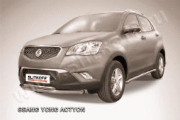 Защита переднего бампера d76+d42 двойная Slitkoff SSANGYONG Actyon (2010-2013) дорестайлинг (нержавейка полированная)