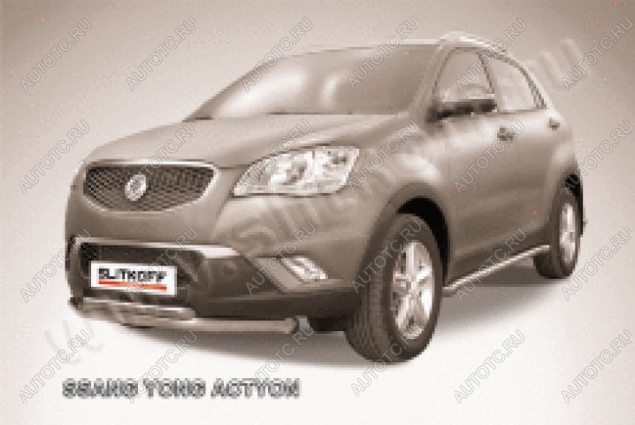14 749 р. Защита переднего бампера d57+d42 двойная Slitkoff  SSANGYONG Actyon (2010-2013) дорестайлинг (нержавейка полированная)  с доставкой в г. Керчь