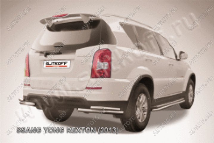 9 599 р. Защита заднего бампера уголки d57+d42 двойные Slitkoff SSANGYONG Rexton Y290 (2012-2017) (нержавейка полированная)  с доставкой в г. Керчь