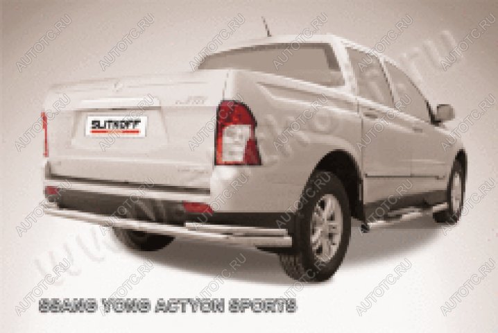 14 449 р. Защита заднего бампера d76+d42 двойная длинная Slitkoff  SSANGYONG Actyon Sport (2012-2025) (нержавейка полированная)  с доставкой в г. Керчь