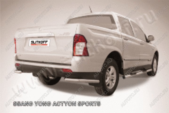 6 749 р. Защита заднего бампера уголки d57 Slitkoff SSANGYONG Actyon Sport (2012-2025) (нержавейка полированная)  с доставкой в г. Керчь