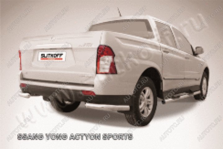 8 999 р. Защита заднего бампера уголки d76 Slitkoff  SSANGYONG Actyon Sport (2012-2025) (нержавейка полированная)  с доставкой в г. Керчь