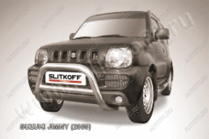 33 699 р. Защита переднего бампера кенгурятник d76 низкий Slitkoff Suzuki Jimny JB23/JB43 дорестайлинг (1998-2001) (нержавейка полированная)  с доставкой в г. Керчь